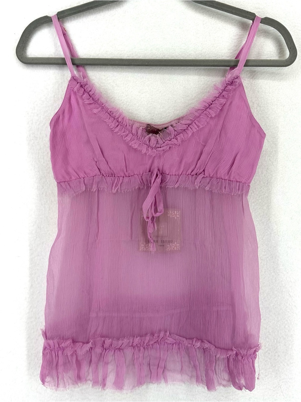 Orna Farho Paris Sheer Silk Cami Top Women’s Small T40 NWT Pink Y2K